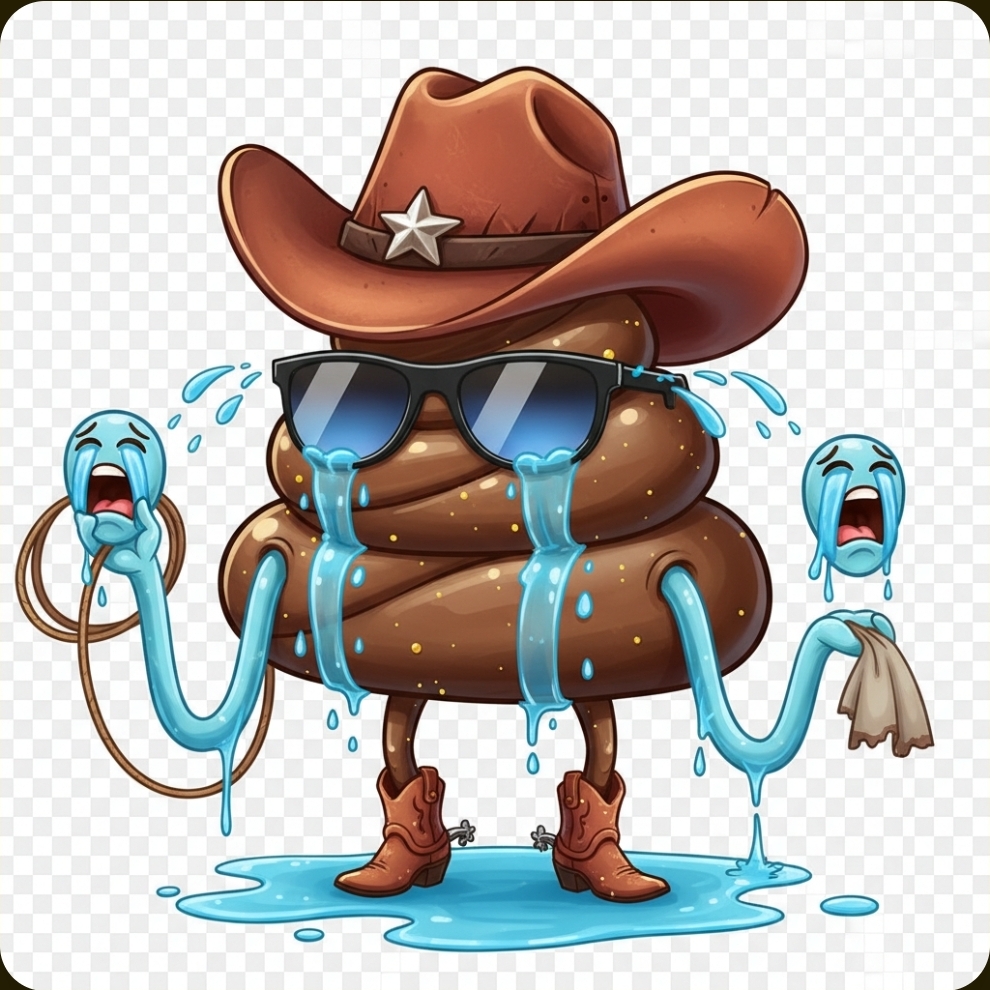 Crying cowboy poop mutant artwork